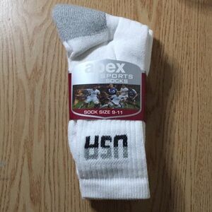 New Mens Bundle of 3 Apex White USA Sports Crew Socks Cotton Size 9-11